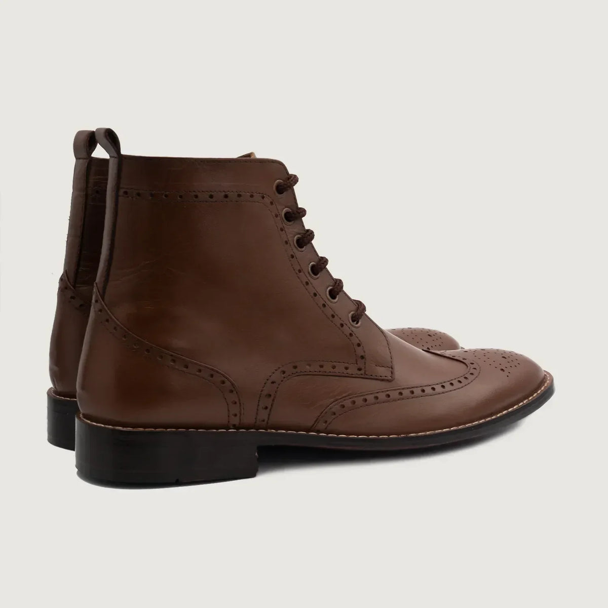 Duster Brogues Derby Brown Leather Boots - men's boots in brown genuine leather, view 3