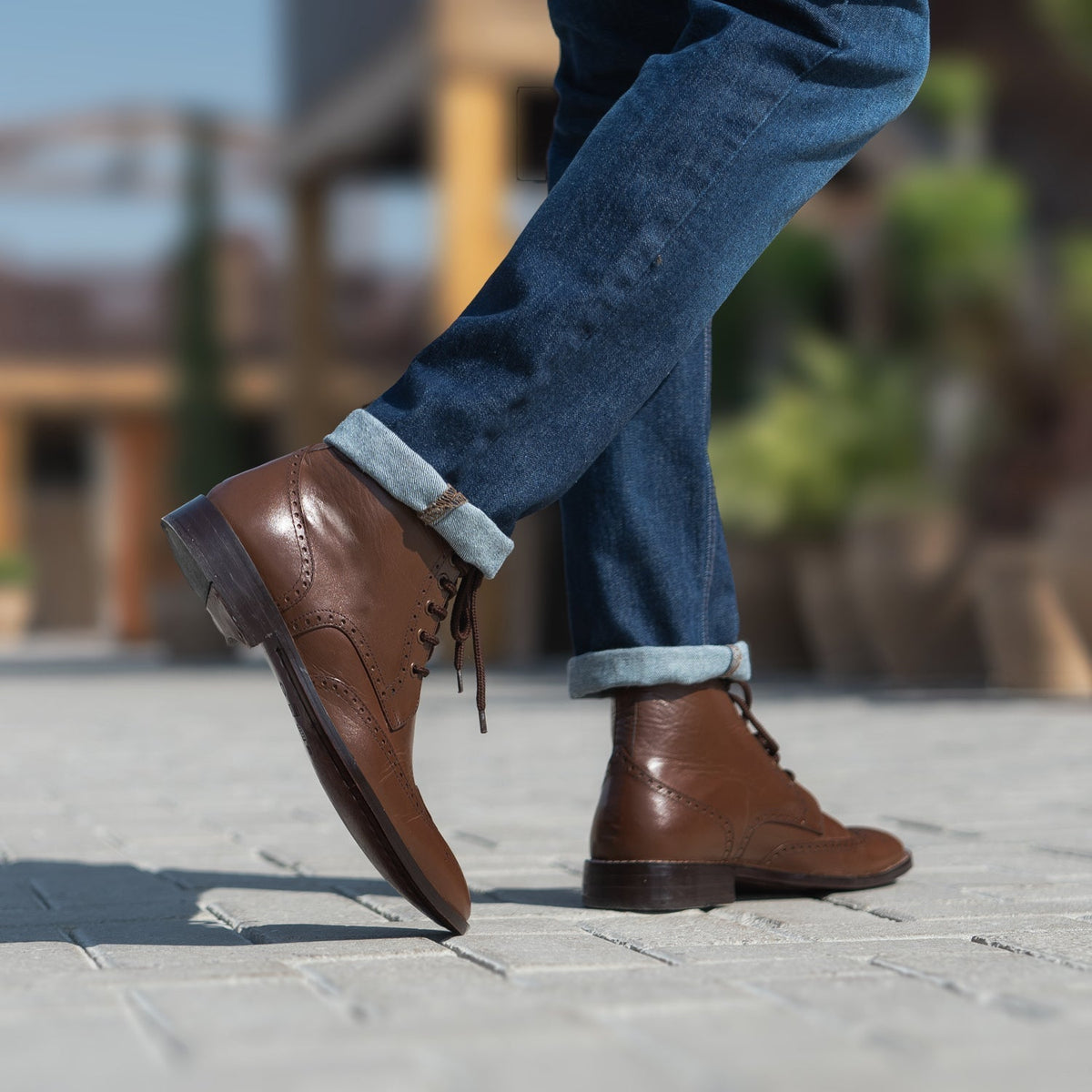 Duster Brogues Derby Brown Leather Boots - men's boots in brown genuine leather, view 8