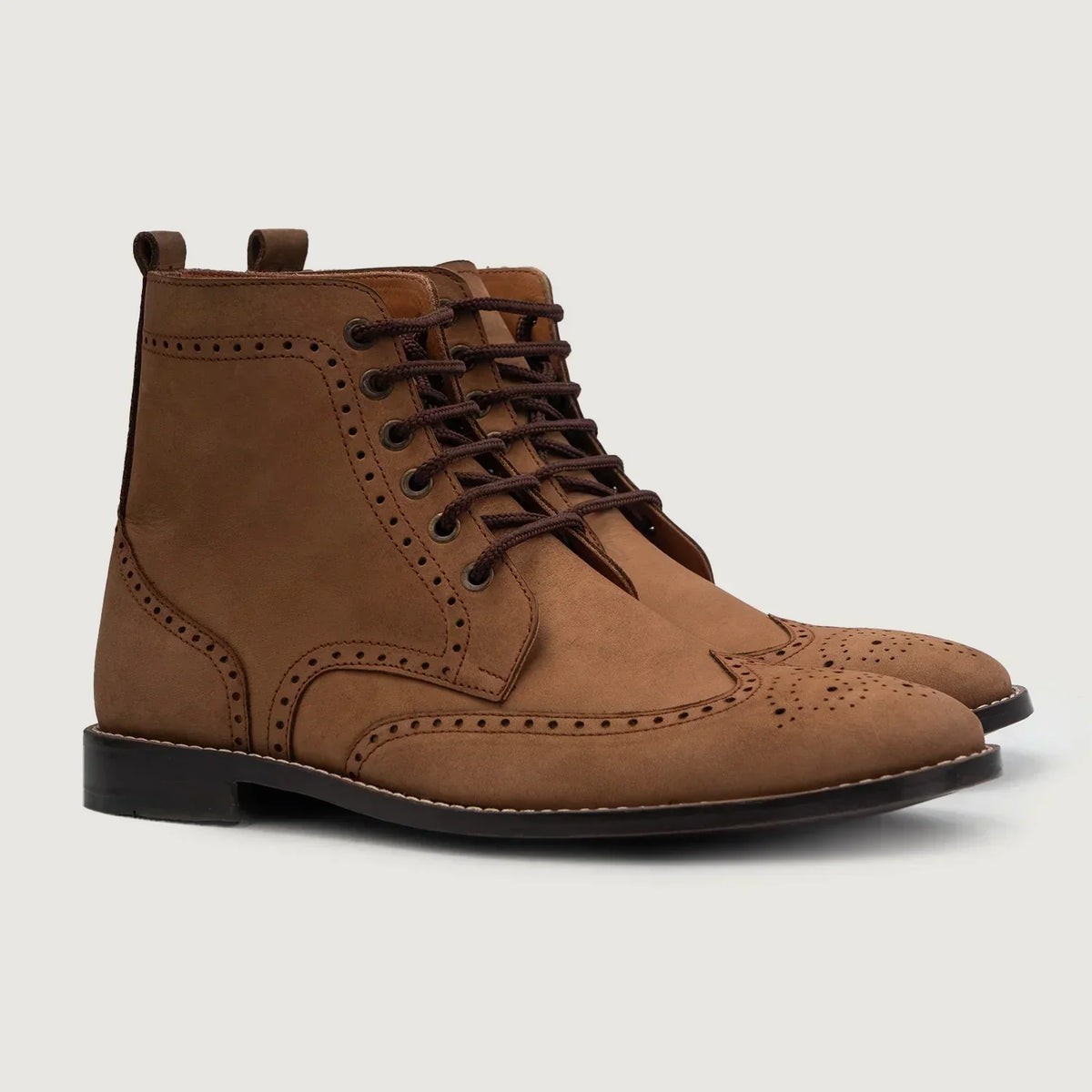 Duster Brogues Derby Brown Nubuck Leather Boots - men's boots in brown nubuck leather, view 1