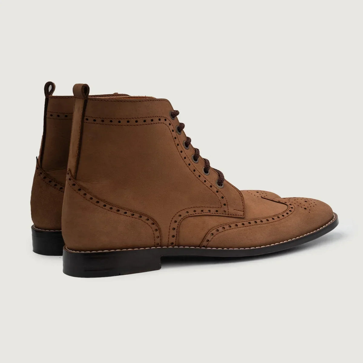 Duster Brogues Derby Brown Nubuck Leather Boots - men's boots in brown nubuck leather, view 3