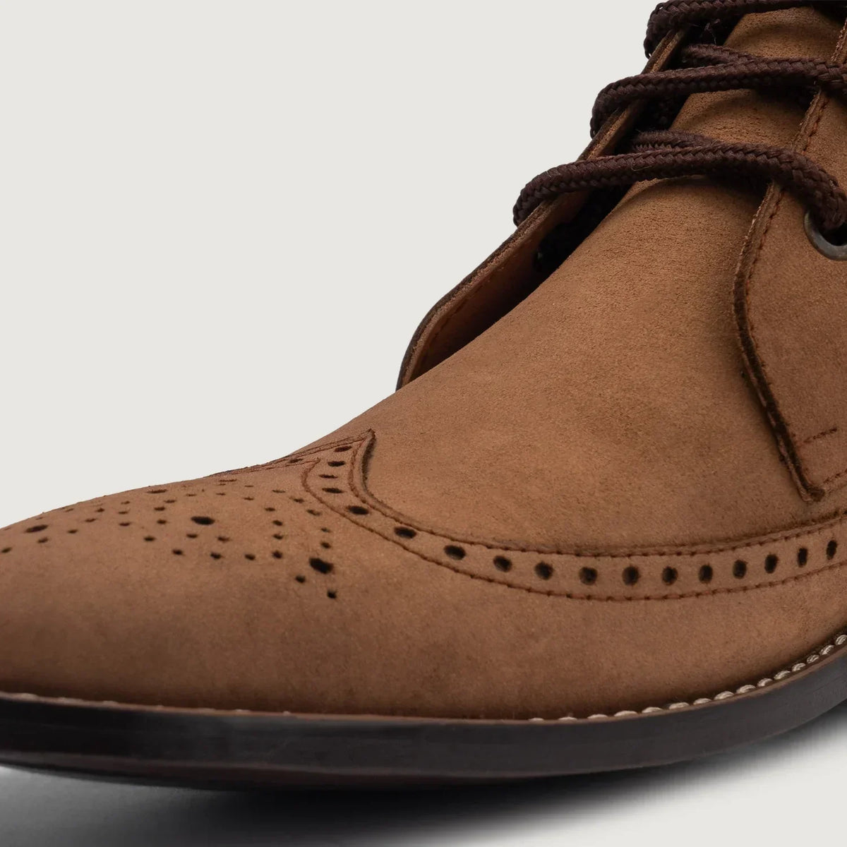 Duster Brogues Derby Brown Nubuck Leather Boots - men's boots in brown nubuck leather, view 5