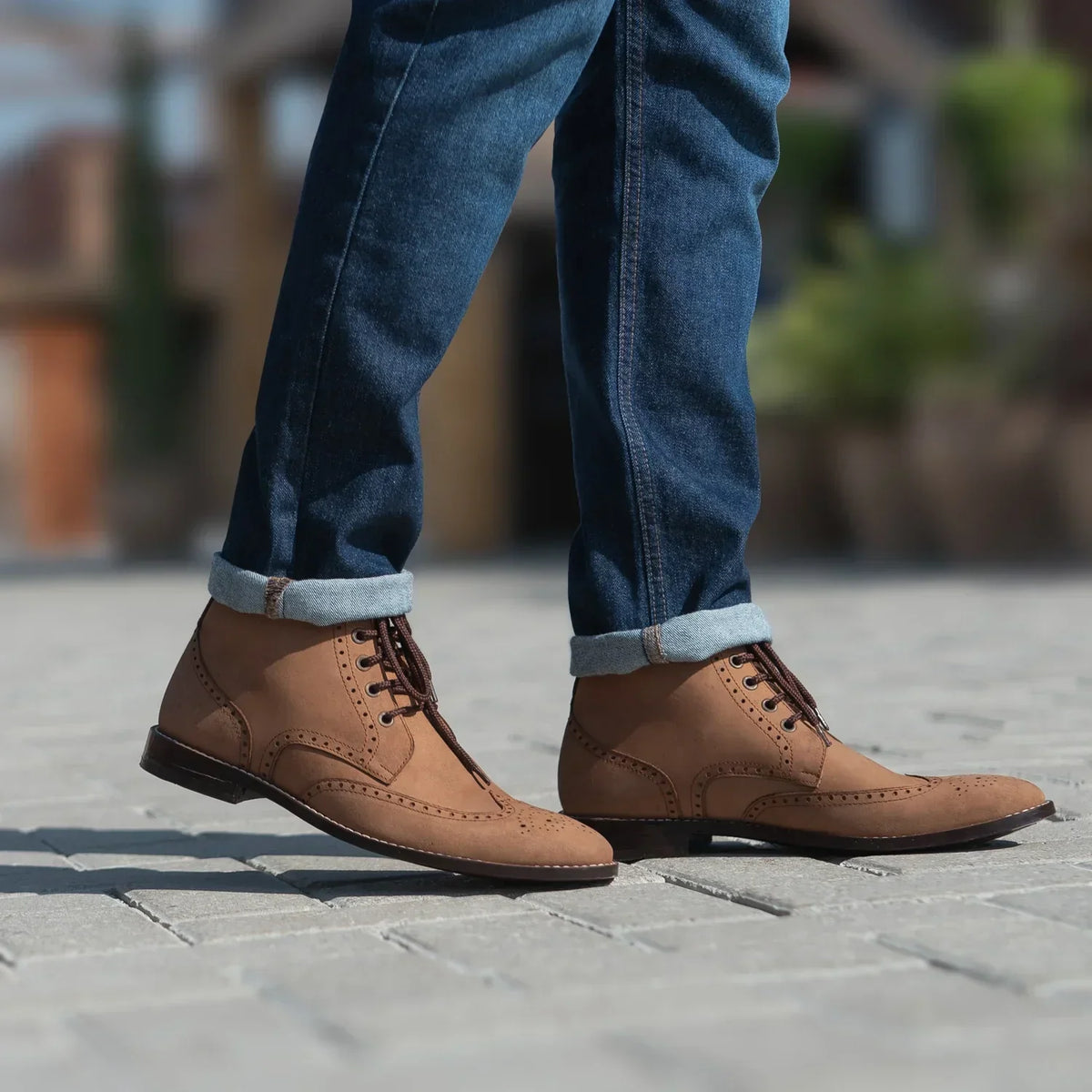 Duster Brogues Derby Brown Nubuck Leather Boots - men's boots in brown nubuck leather, view 8