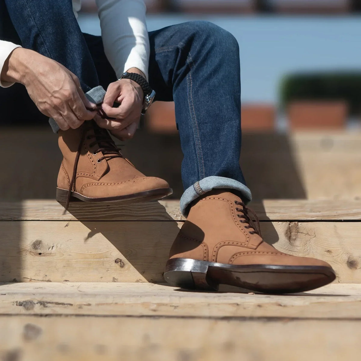 Duster Brogues Derby Brown Nubuck Leather Boots - men's boots in brown nubuck leather, view 9