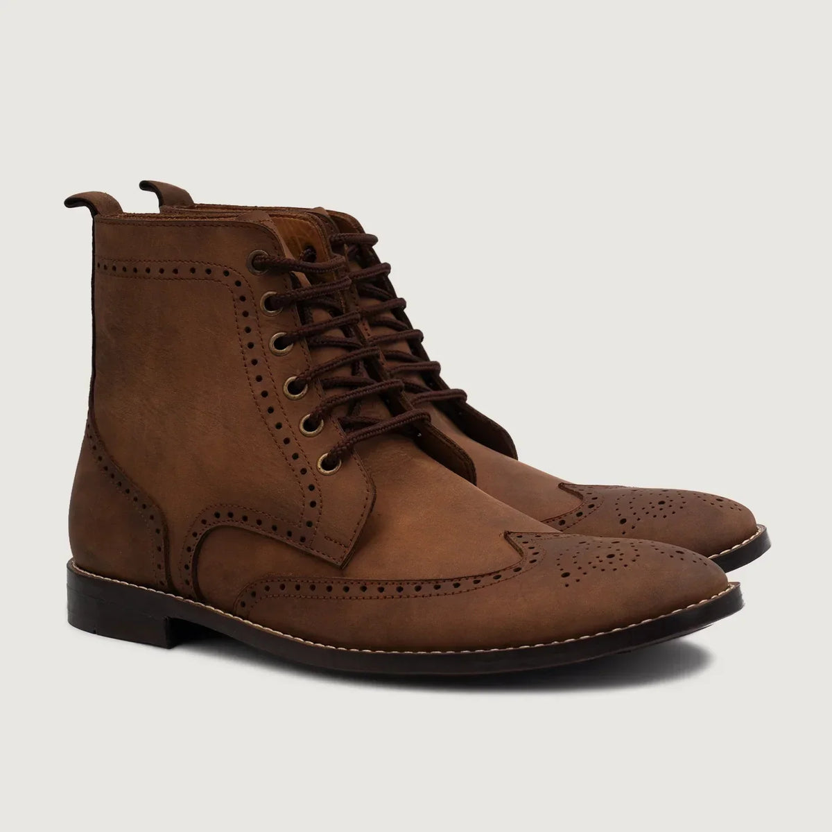 Duster Brogues Derby Oil Pull-up Brown Leather Boots - men's boots in brown pull-up leather, view 1