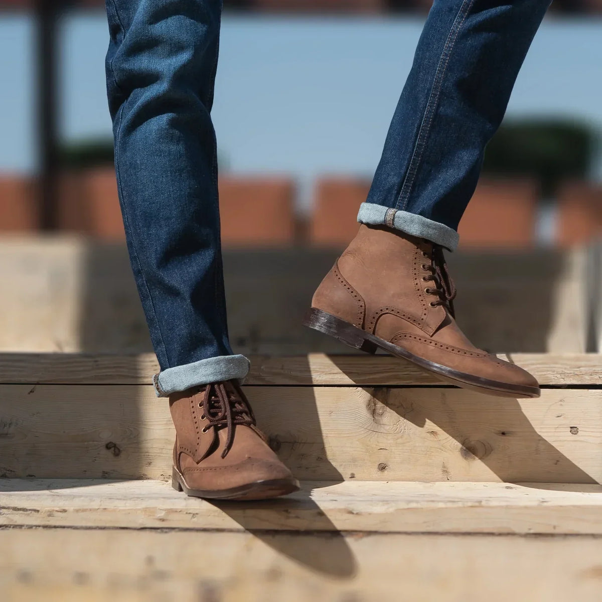 Duster Brogues Derby Oil Pull-up Brown Leather Boots - men's boots in brown pull-up leather, view 10