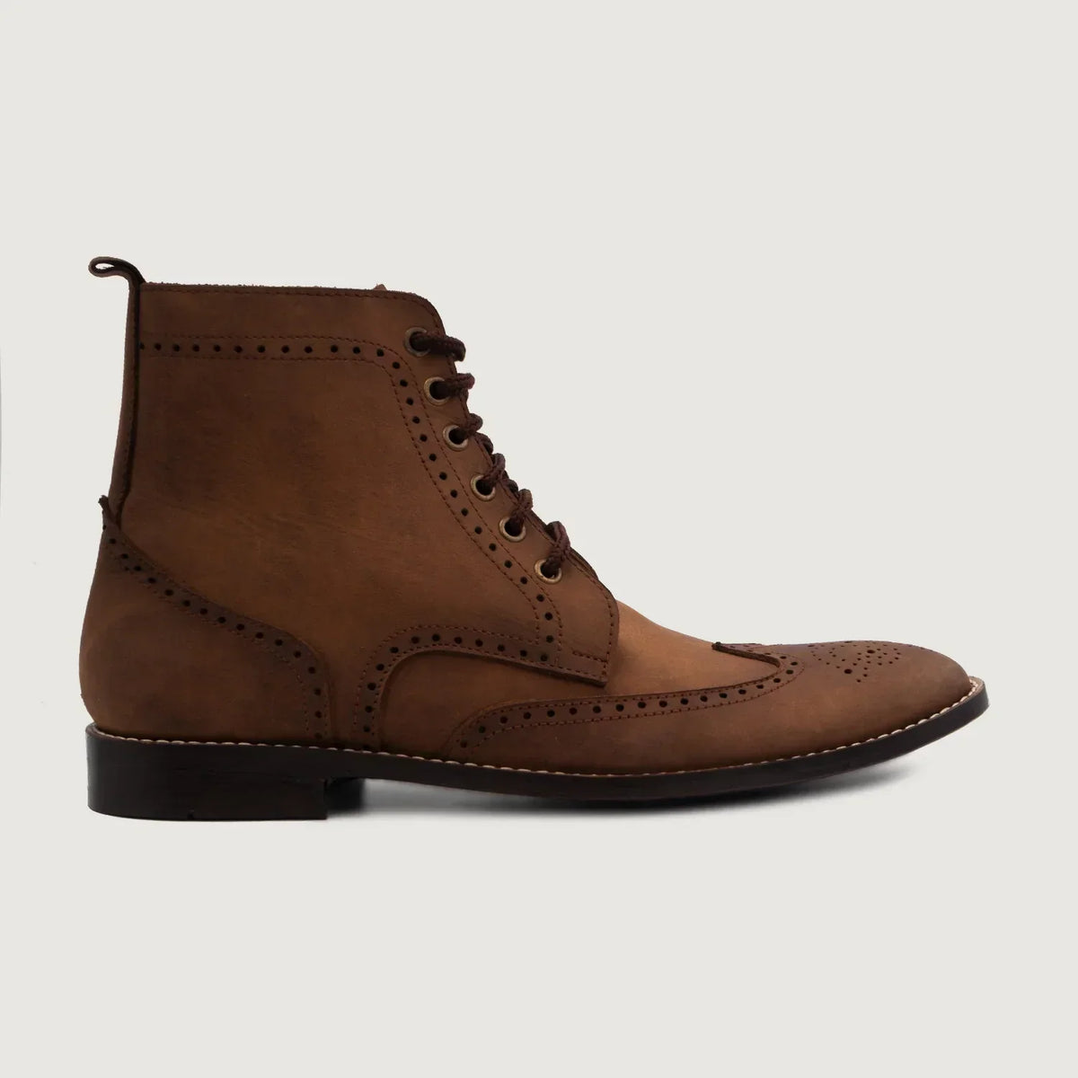 Duster Brogues Derby Oil Pull-up Brown Leather Boots - men's boots in brown pull-up leather, view 2