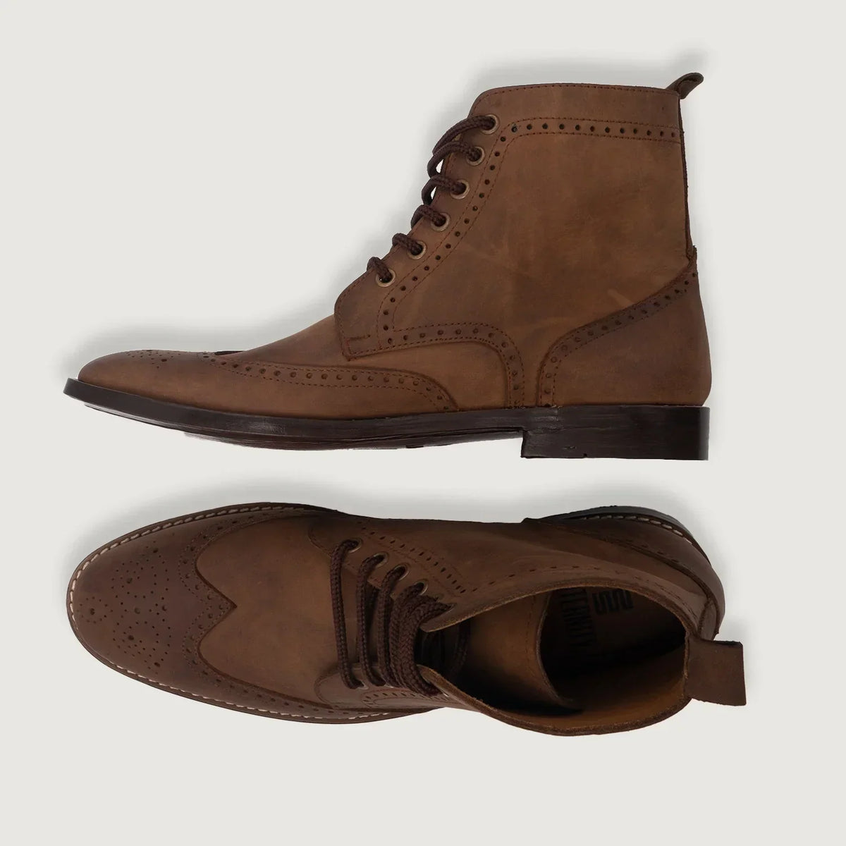 Duster Brogues Derby Oil Pull-up Brown Leather Boots - men's boots in brown pull-up leather, view 3