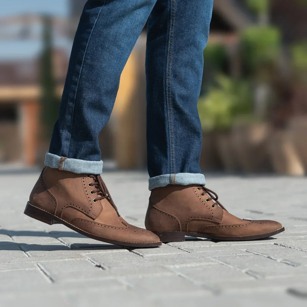 Duster Brogues Derby Oil Pull-up Brown Leather Boots - men's boots in brown pull-up leather, view 8