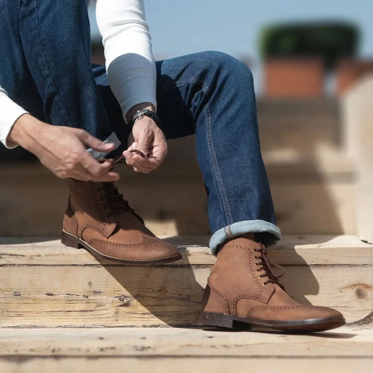 Duster Brogues Derby Oil Pull-up Brown Leather Boots - men's boots in brown pull-up leather, view 9