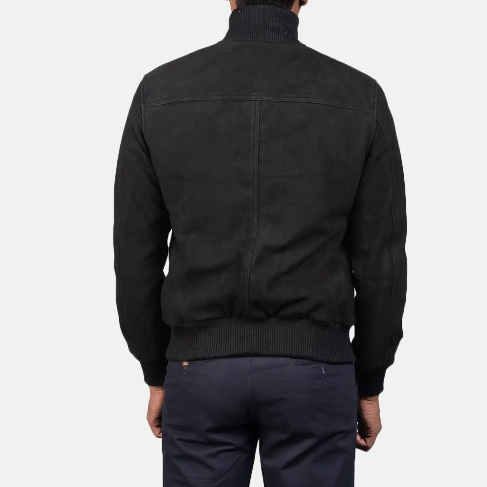 Eaton Black Suede Bomber Jacket - men's jacket in black suede leather, view 6