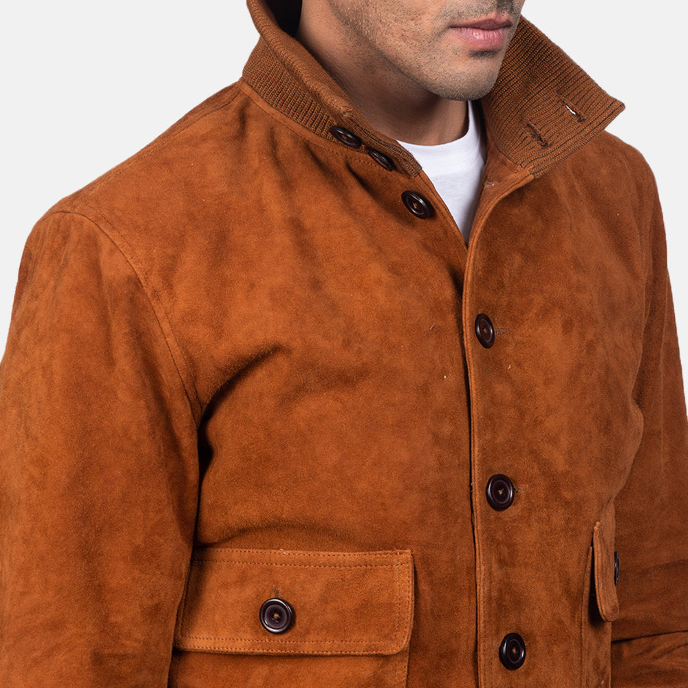 Eaton Brown Suede Bomber Jacket - men's jacket in brown suede leather, view 5