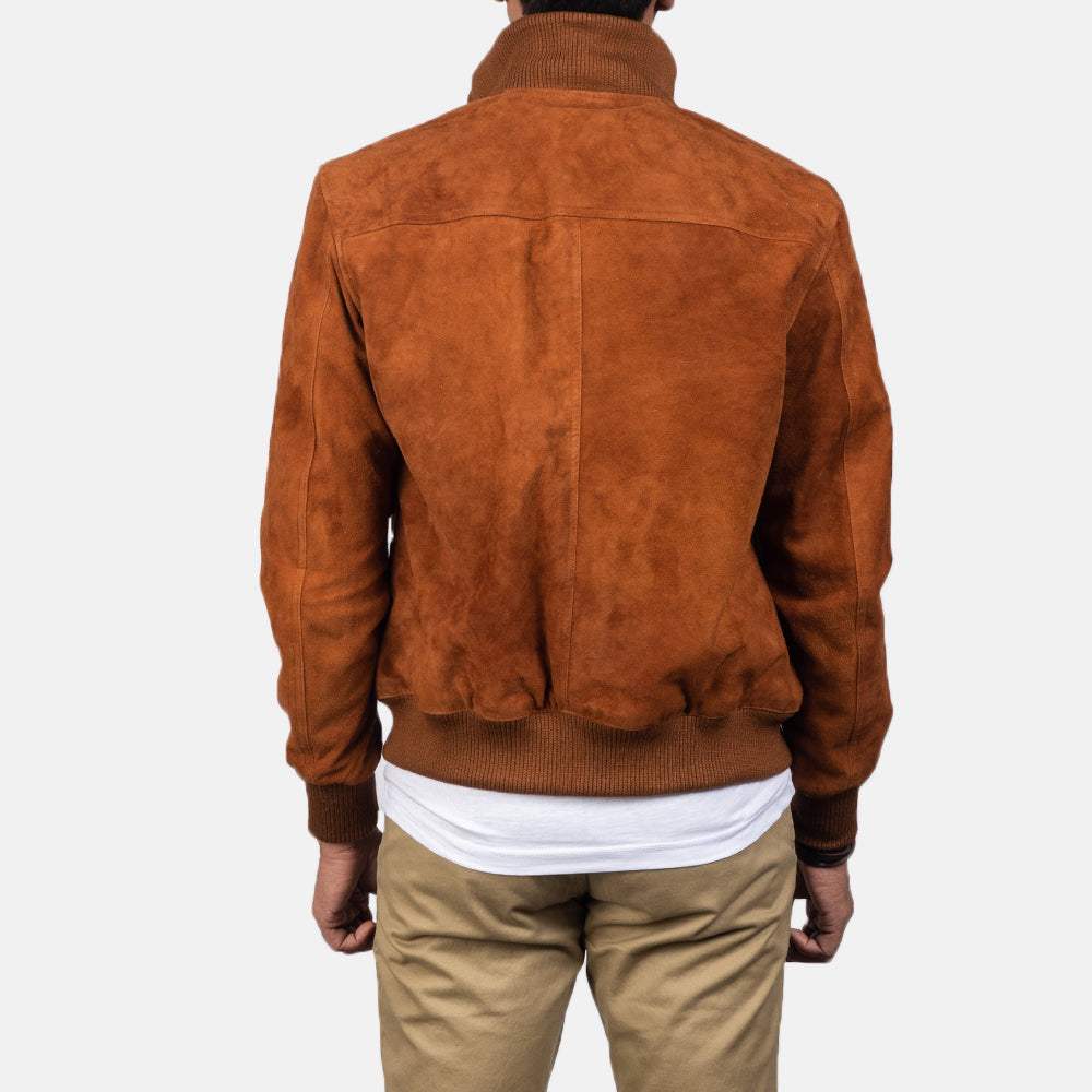 Eaton Brown Suede Bomber Jacket - men's jacket in brown suede leather, view 6