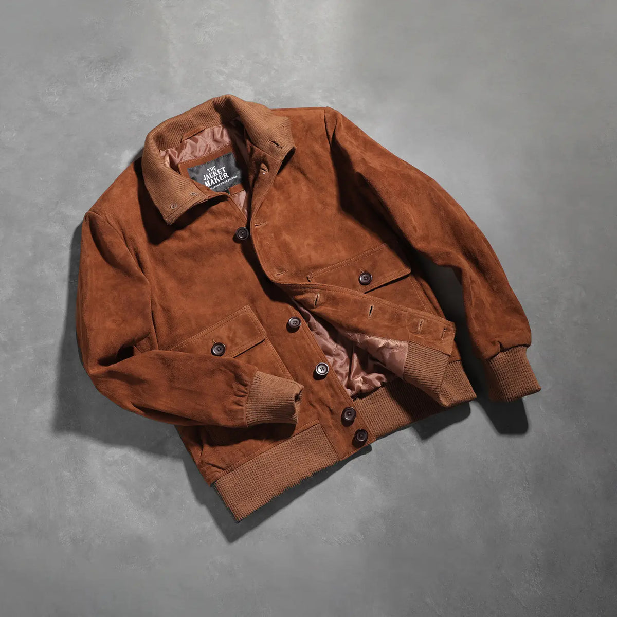 Eaton Brown Suede Bomber Jacket - men's jacket in brown suede leather, view 7