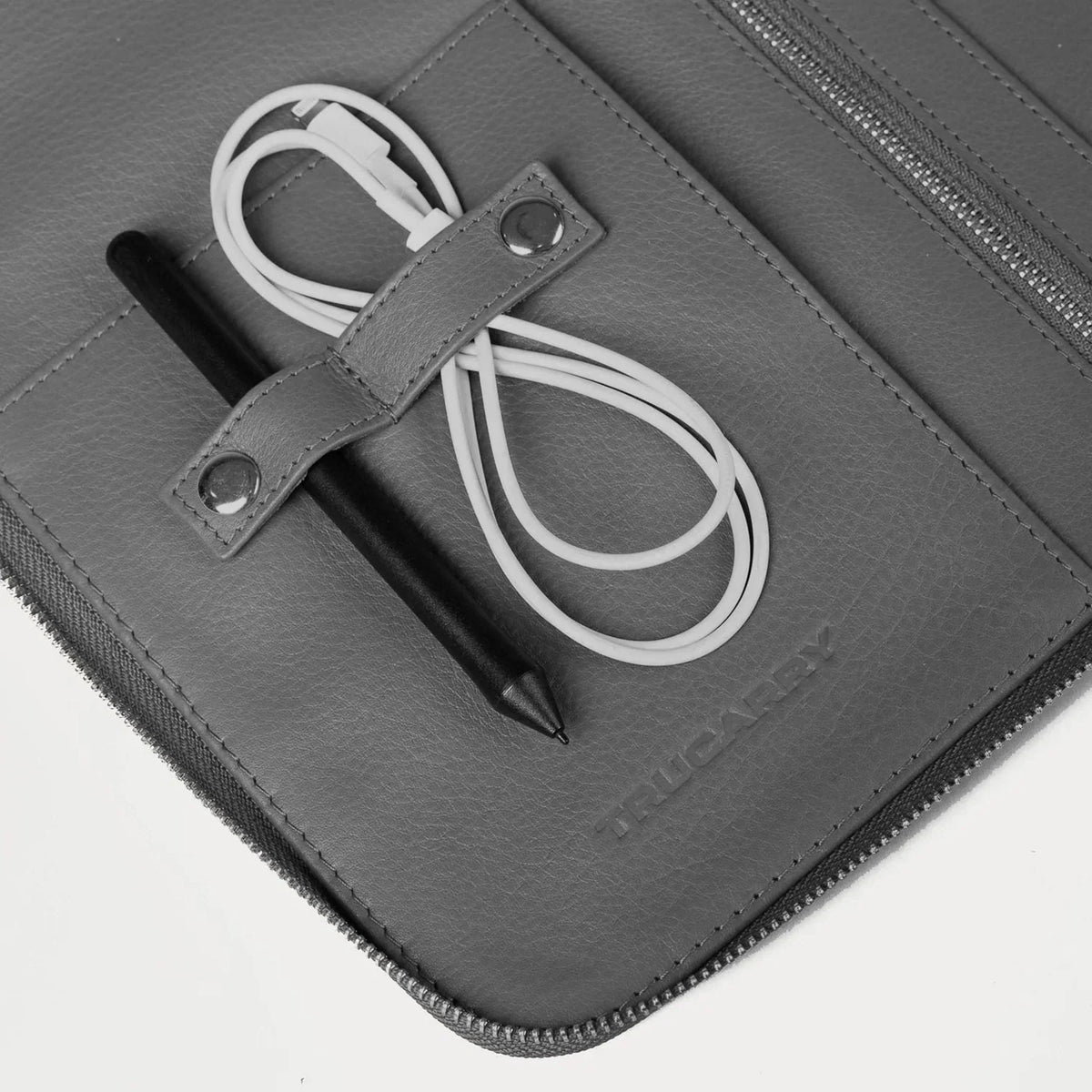 Brex Eclectic Grey Leather Folio Organizer - grey leather folio organizer, view 3