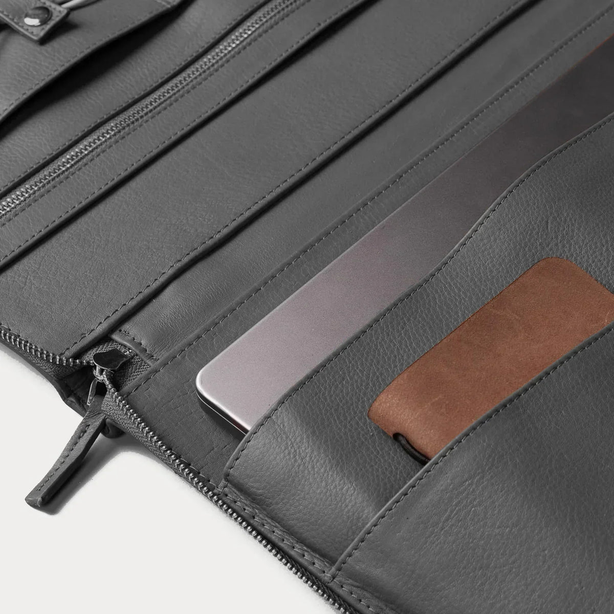 Brex Eclectic Grey Leather Folio Organizer - grey leather folio organizer, view 5