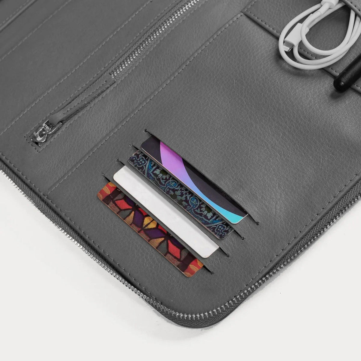 Brex Eclectic Grey Leather Folio Organizer - grey leather folio organizer, view 6