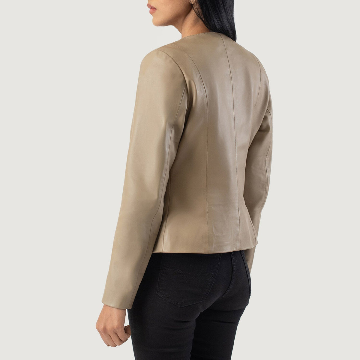 Elixir Beige Collarless Leather Jacket - women's jacket in beige sheepskin leather, view 5