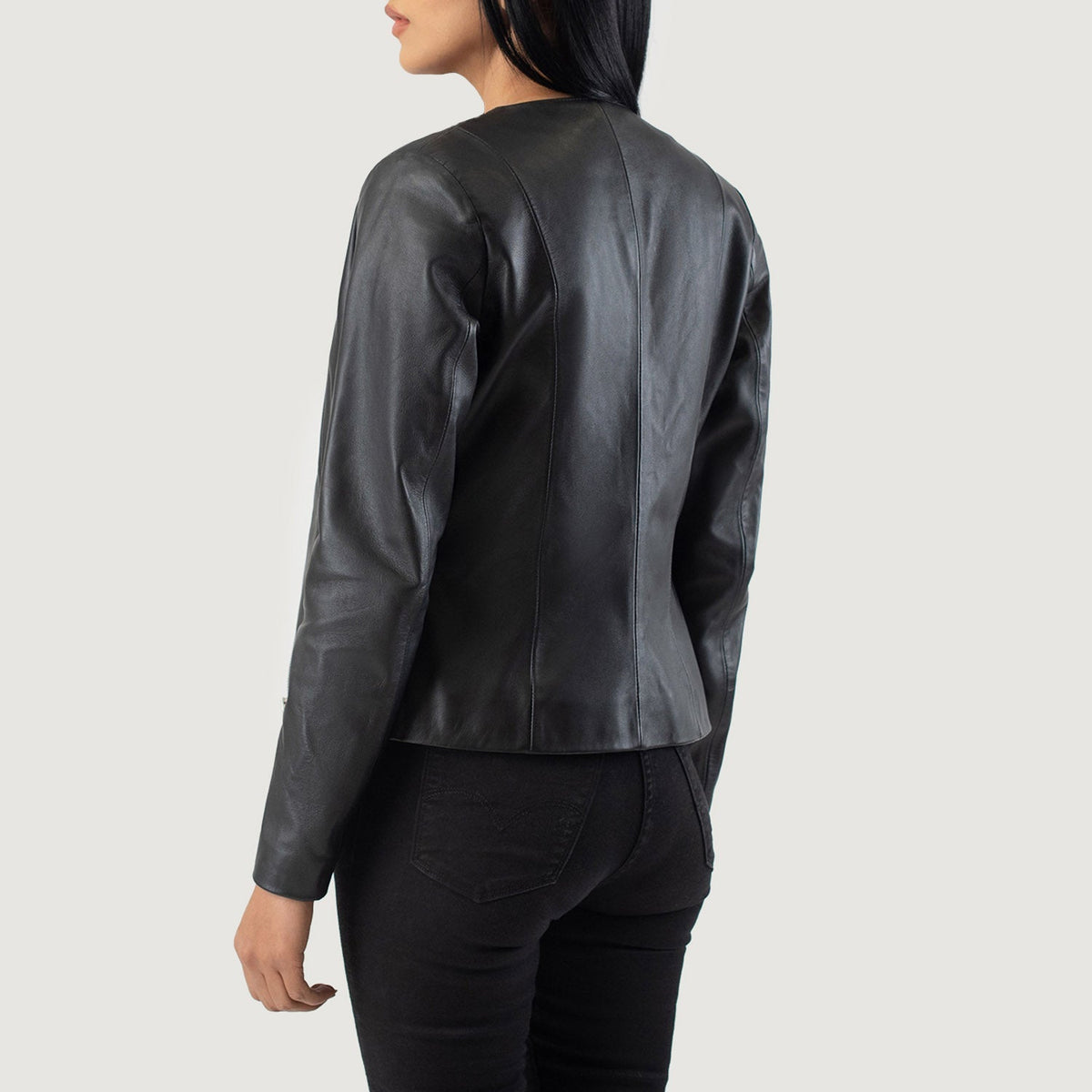 Elixir Black Collarless Leather Jacket - women's jacket in black sheepskin leather, view 5