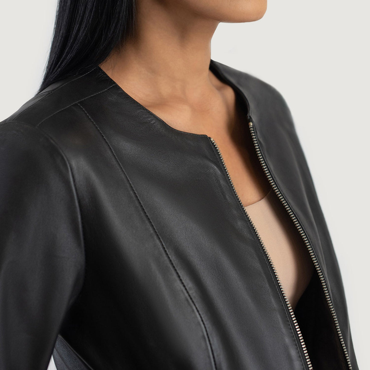 Elixir Black Collarless Leather Jacket - women's jacket in black sheepskin leather, view 6