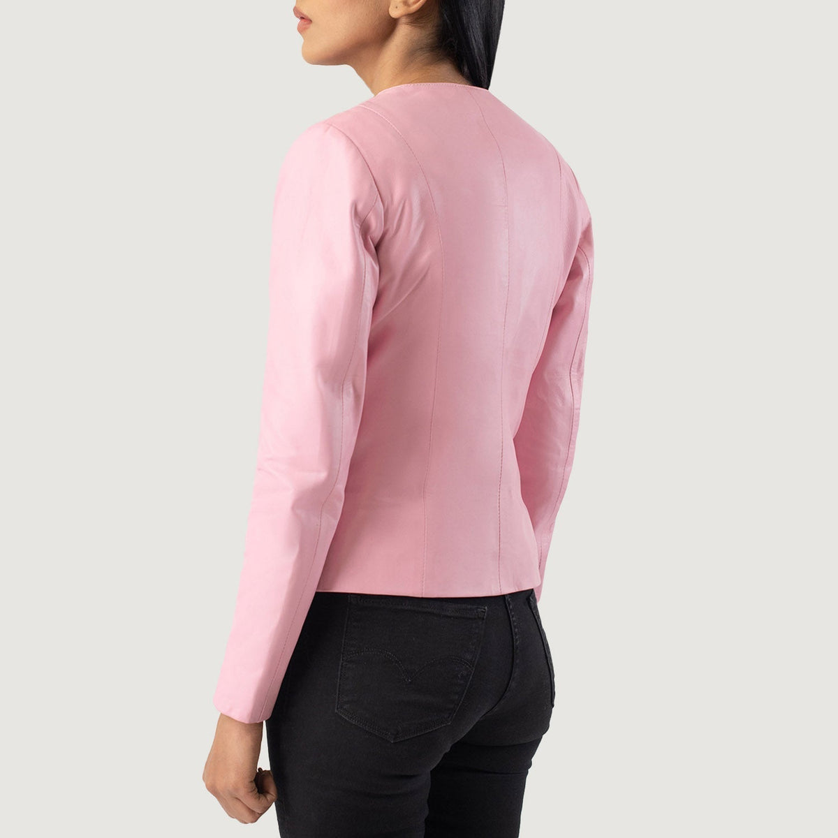 Elixir Pink Collarless Leather Jacket - women's jacket in pink sheepskin leather, view 5
