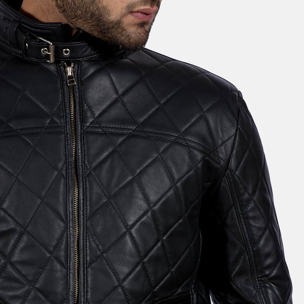 Equilibrium Black Leather Jacket - men's jacket in black sheepskin leather, view 3