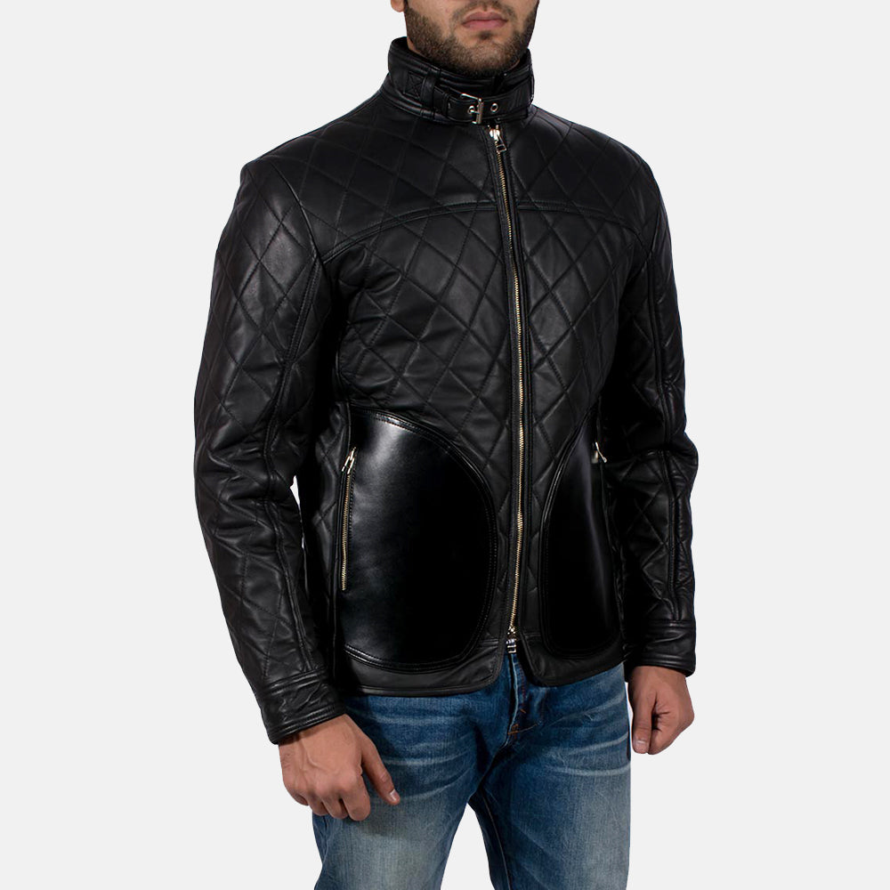 Equilibrium Black Leather Jacket - men's jacket in black sheepskin leather, view 4