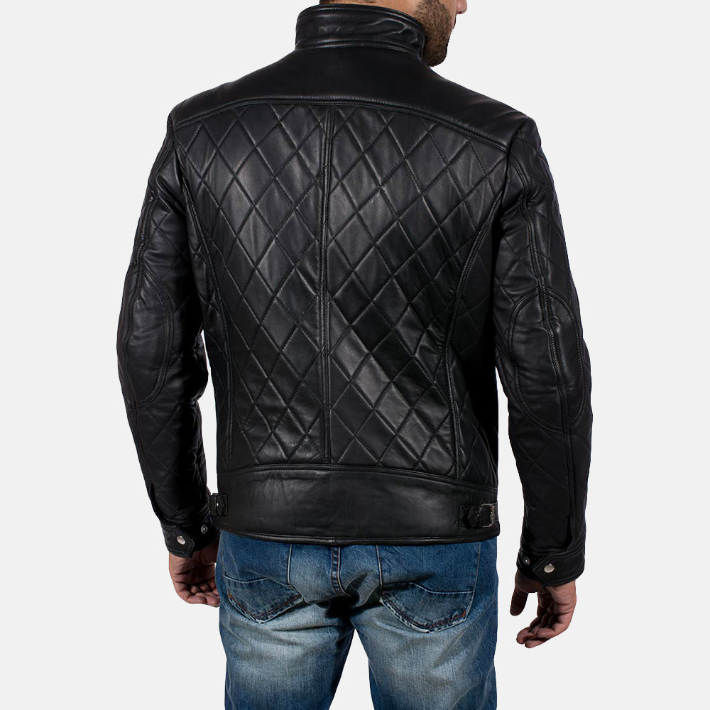 Equilibrium Black Leather Jacket - men's jacket in black sheepskin leather, view 5