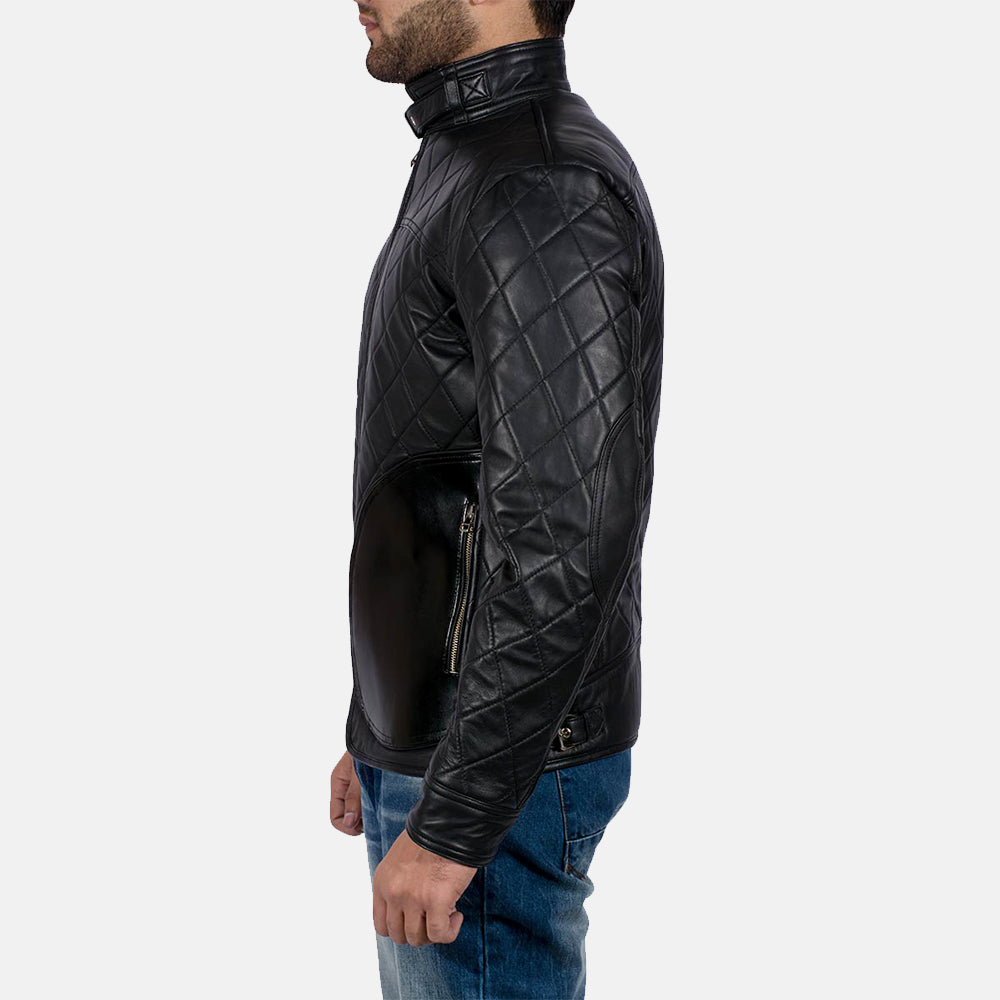 Equilibrium Black Leather Jacket - men's jacket in black sheepskin leather, view 6