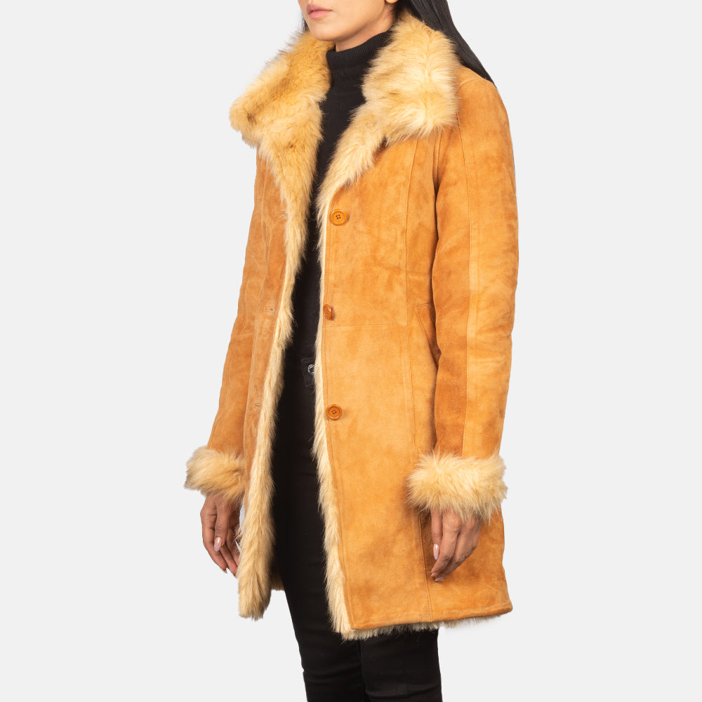 Erica Shearling Beige Leather Coat - women's coat in beige goatskin leather, view 2