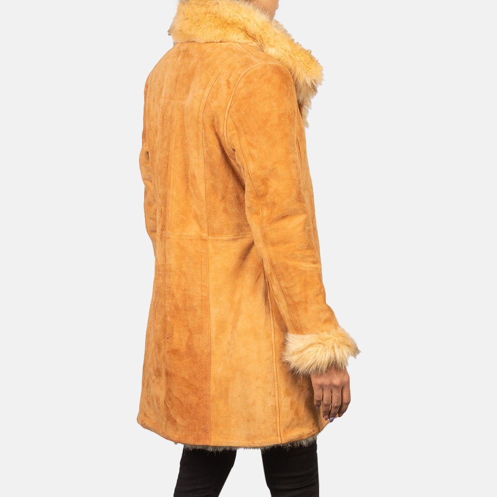 Erica Shearling Beige Leather Coat - women's coat in beige goatskin leather, view 5