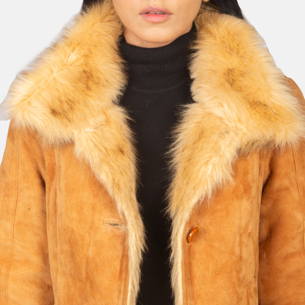 Erica Shearling Beige Leather Coat - women's coat in beige goatskin leather, view 6