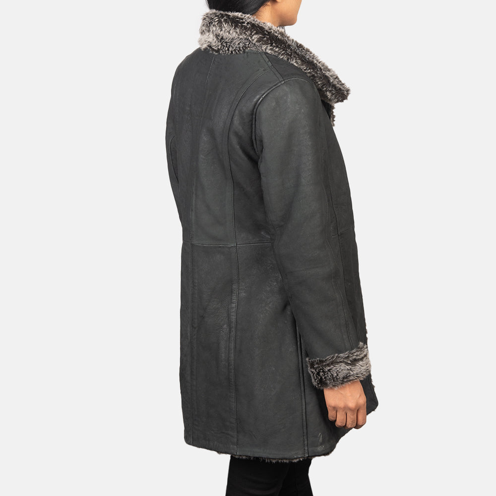 Erica Shearling Black Leather Coat - women's coat in black sheepskin leather, view 5
