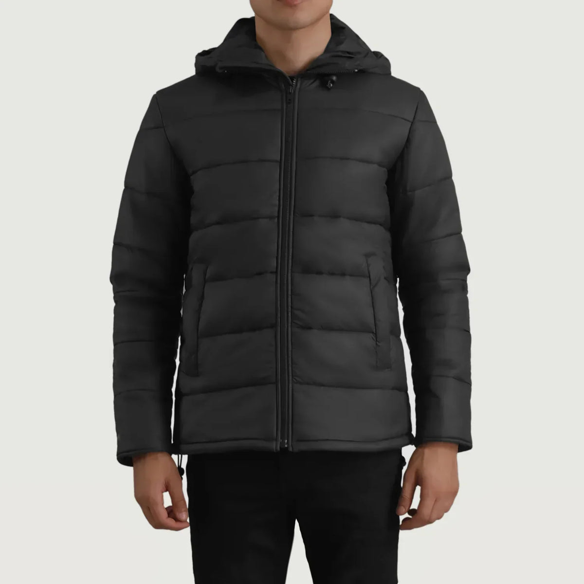 Erico Black Hooded Puffer Jacket - men's jacket in black nylon-polyester fabric, view 1
