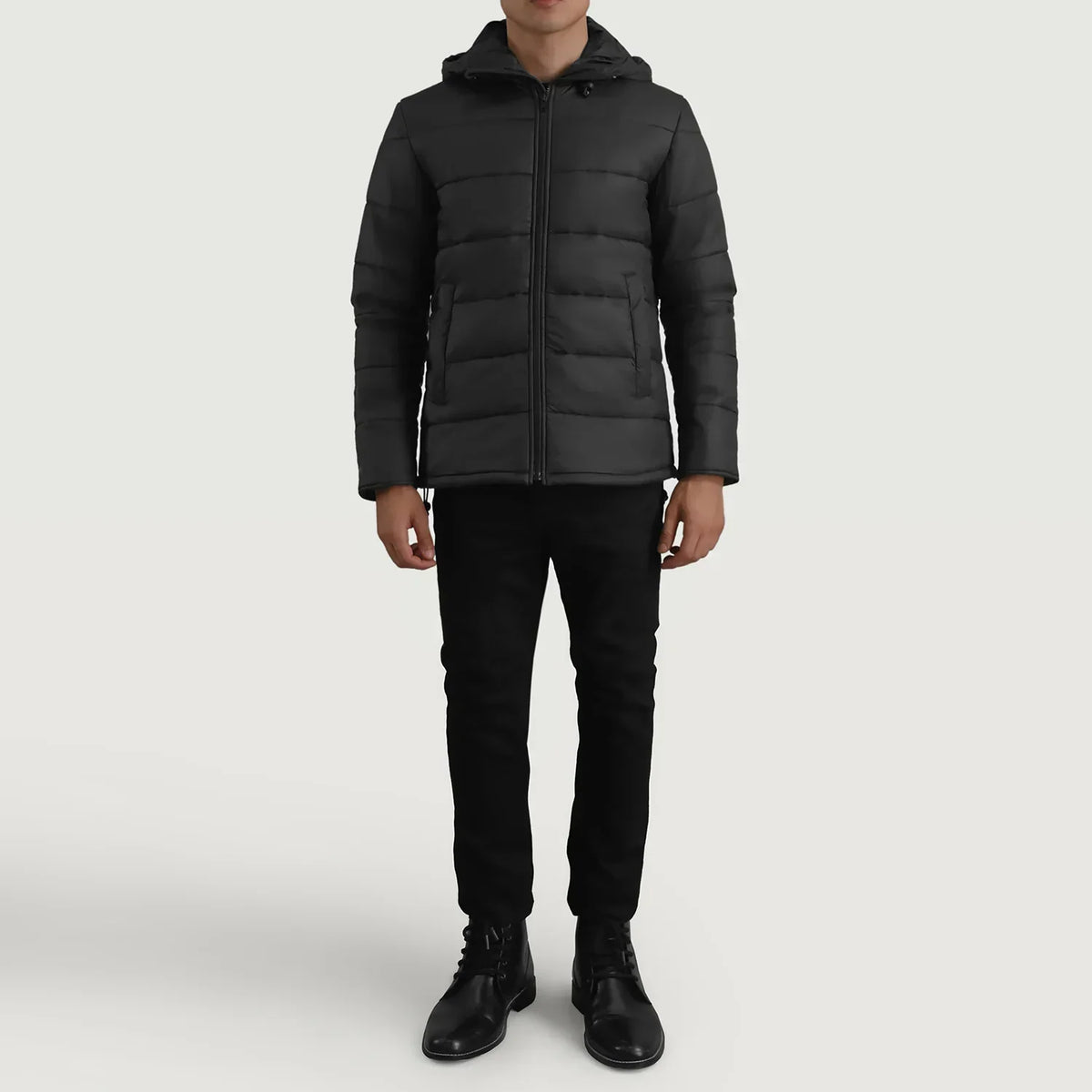 Erico Black Hooded Puffer Jacket - men's jacket in black nylon-polyester fabric, view 3
