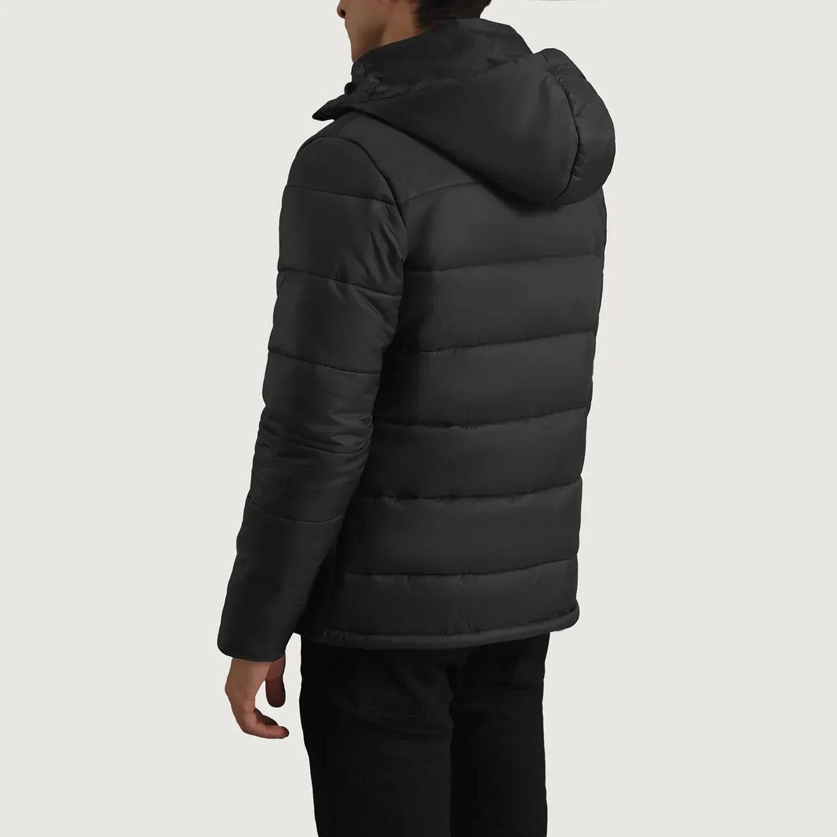 Erico Black Hooded Puffer Jacket - men's jacket in black nylon-polyester fabric, view 4
