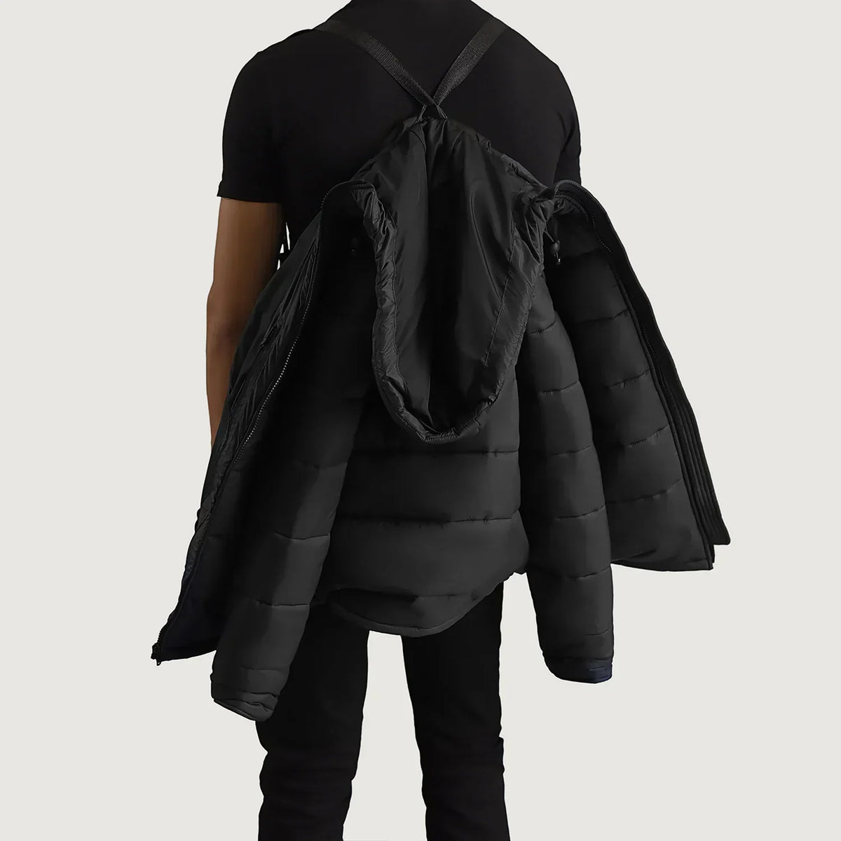 Erico Black Hooded Puffer Jacket - men's jacket in black nylon-polyester fabric, view 5