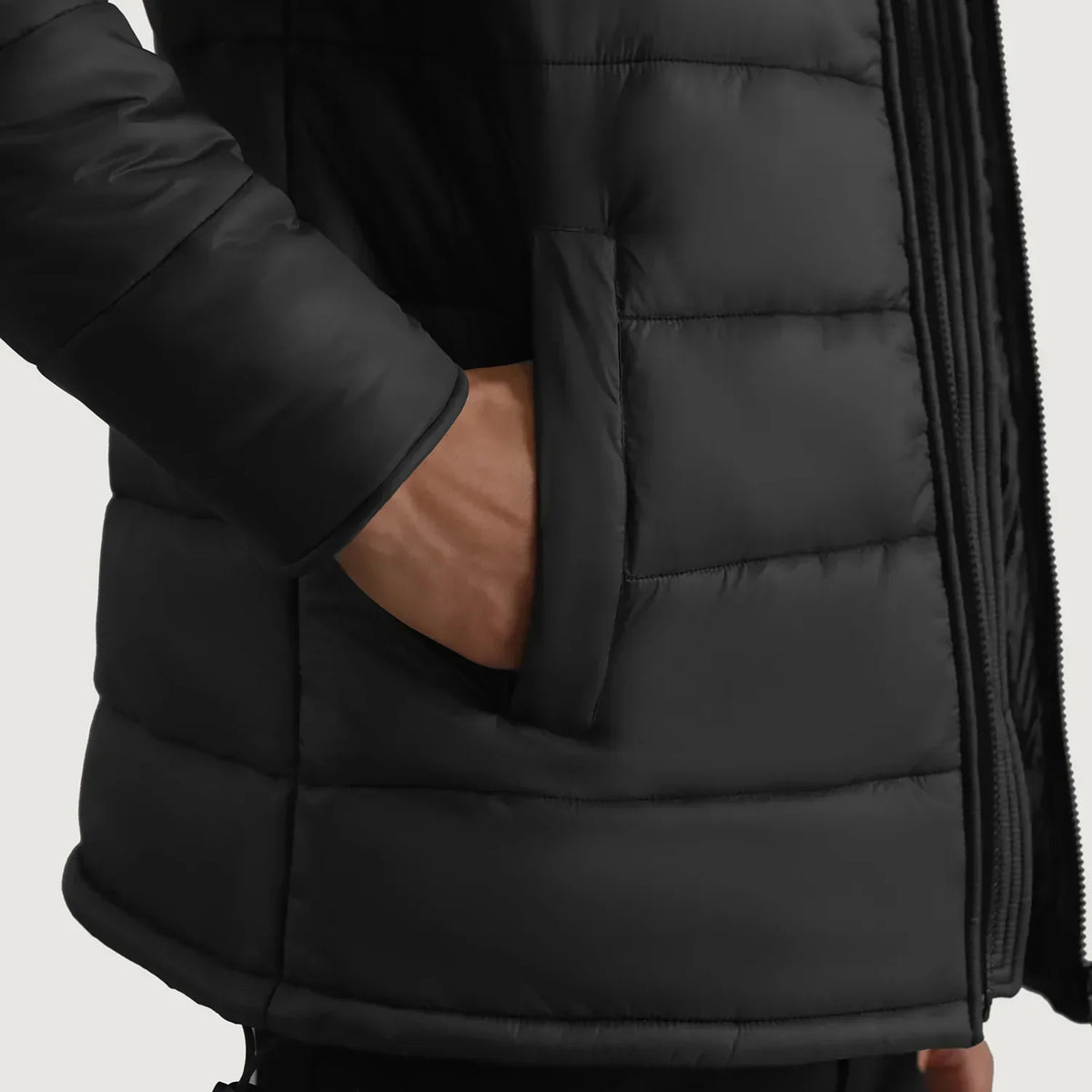 Erico Black Hooded Puffer Jacket - men's jacket in black nylon-polyester fabric, view 6