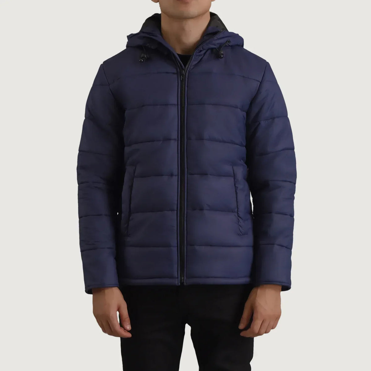 Erico Blue Hooded Puffer Jacket - men's jacket in blue nylon-polyester fabric, view 1