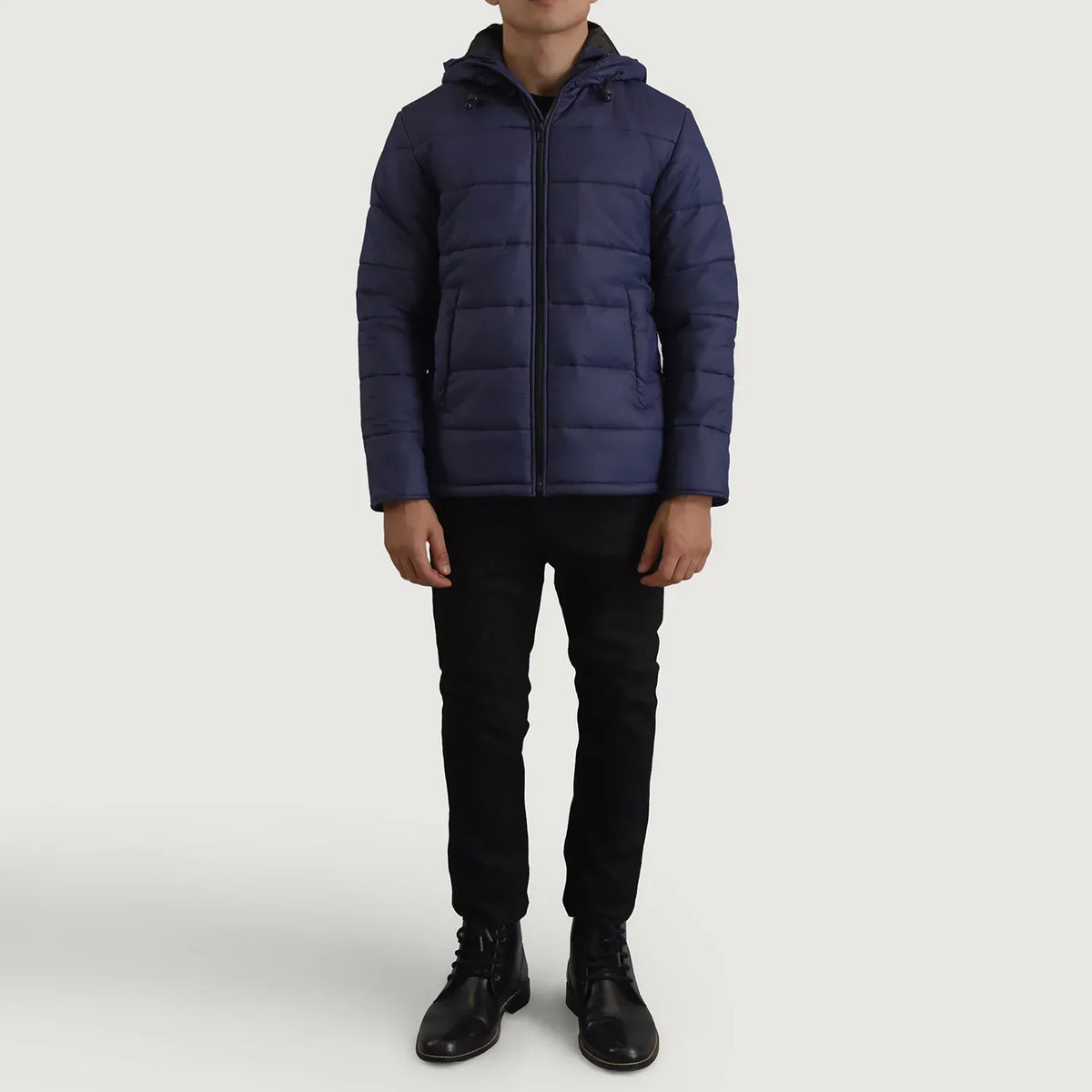 Erico Blue Hooded Puffer Jacket - men's jacket in blue nylon-polyester fabric, view 3