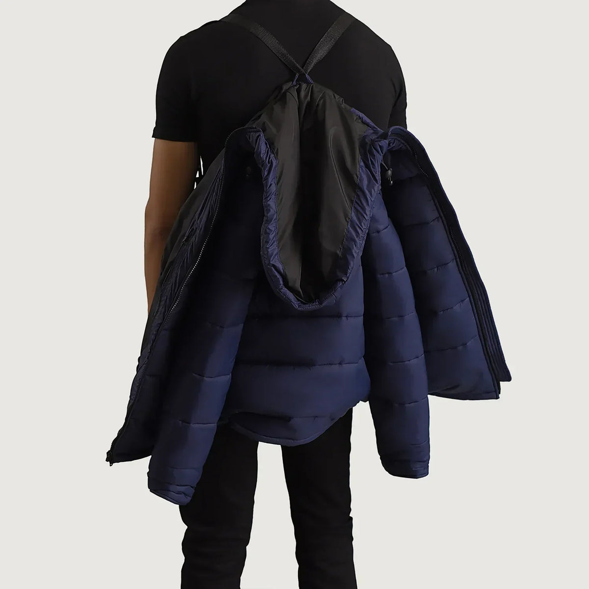 Erico Blue Hooded Puffer Jacket - men's jacket in blue nylon-polyester fabric, view 4