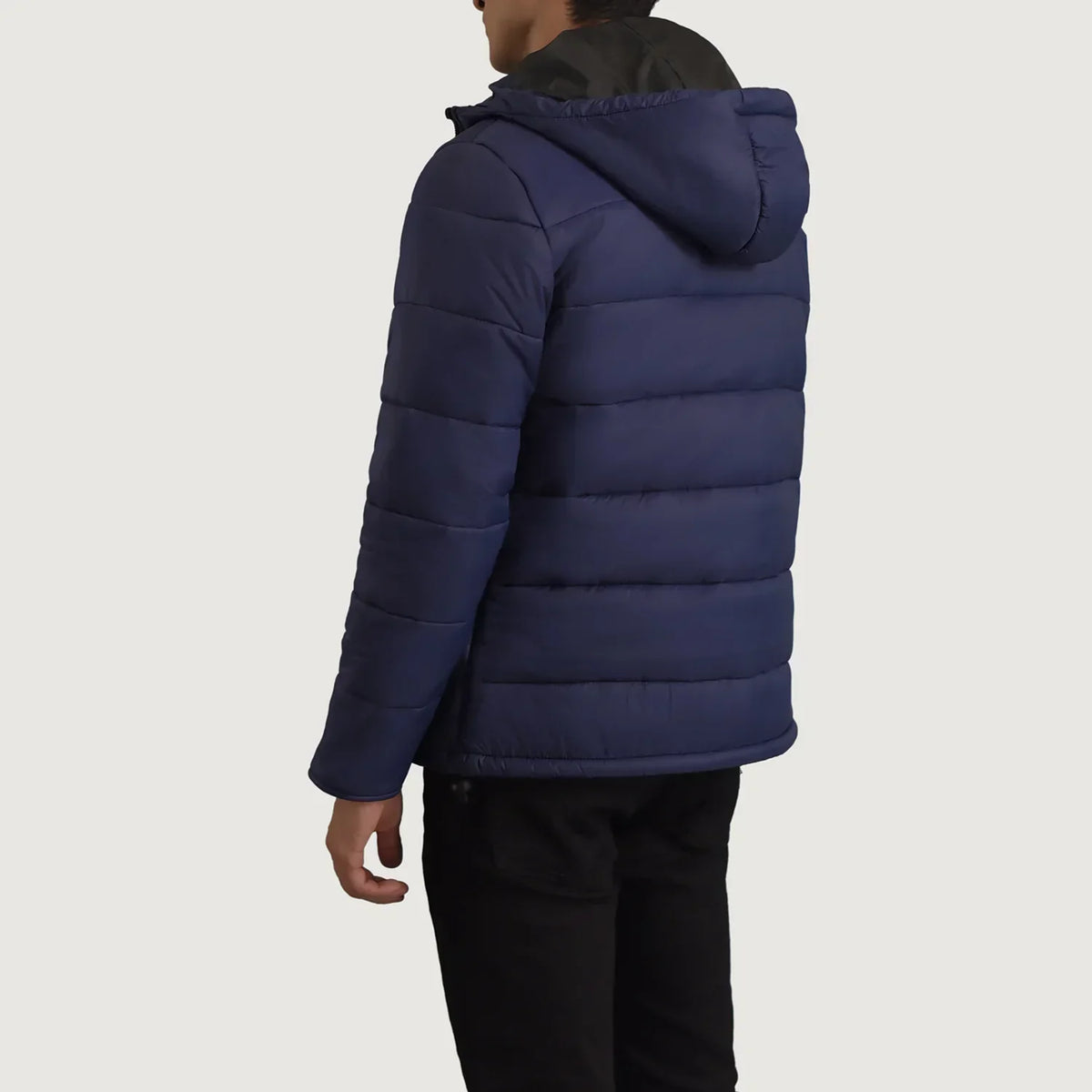 Erico Blue Hooded Puffer Jacket - men's jacket in blue nylon-polyester fabric, view 5