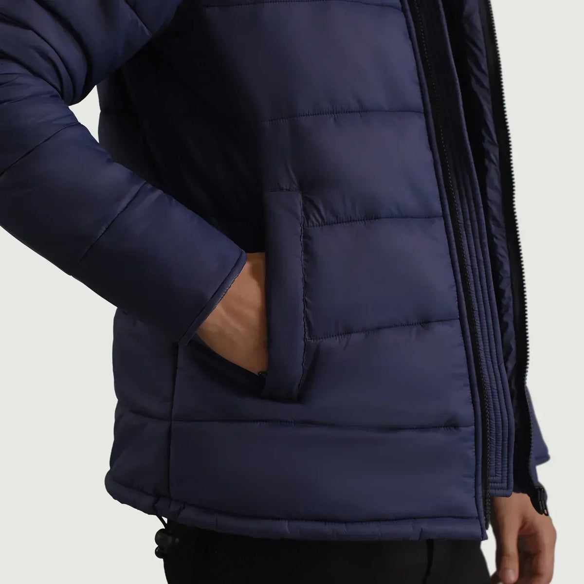 Erico Blue Hooded Puffer Jacket - men's jacket in blue nylon-polyester fabric, view 6