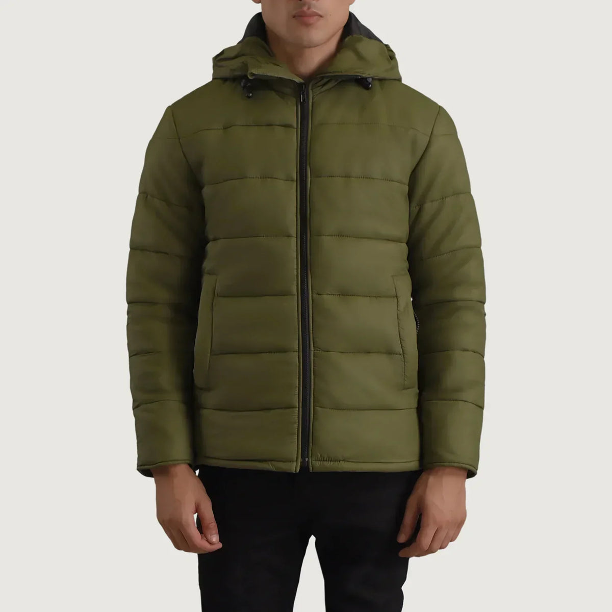 Erico Green Hooded Puffer Jacket - men's jacket in green nylon-polyester fabric, view 1