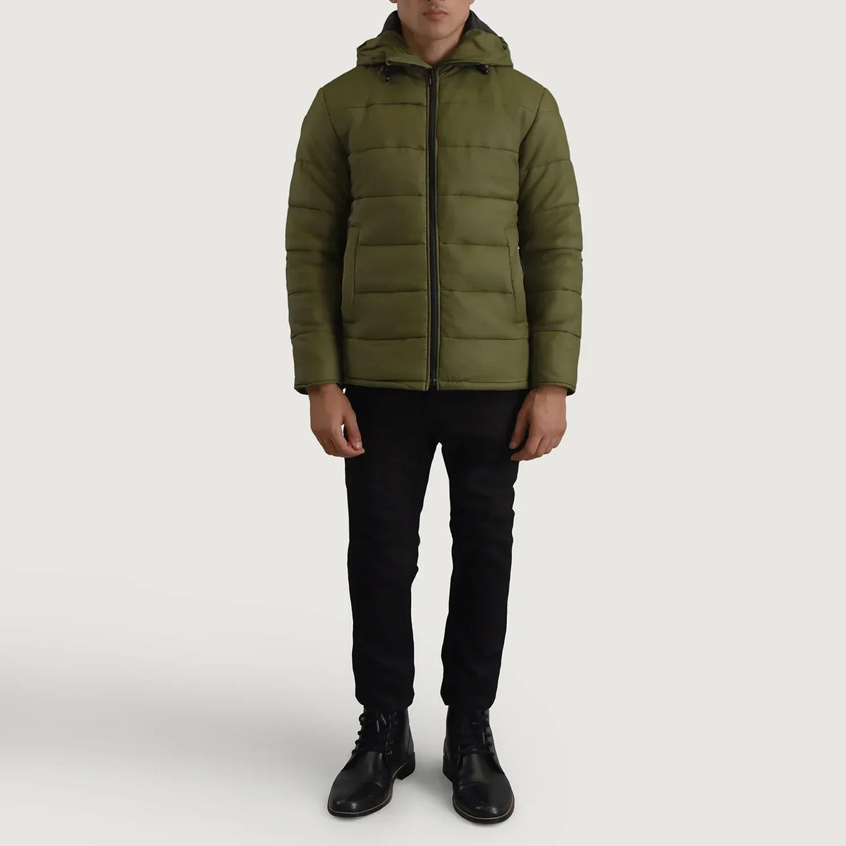 Erico Green Hooded Puffer Jacket - men's jacket in green nylon-polyester fabric, view 3