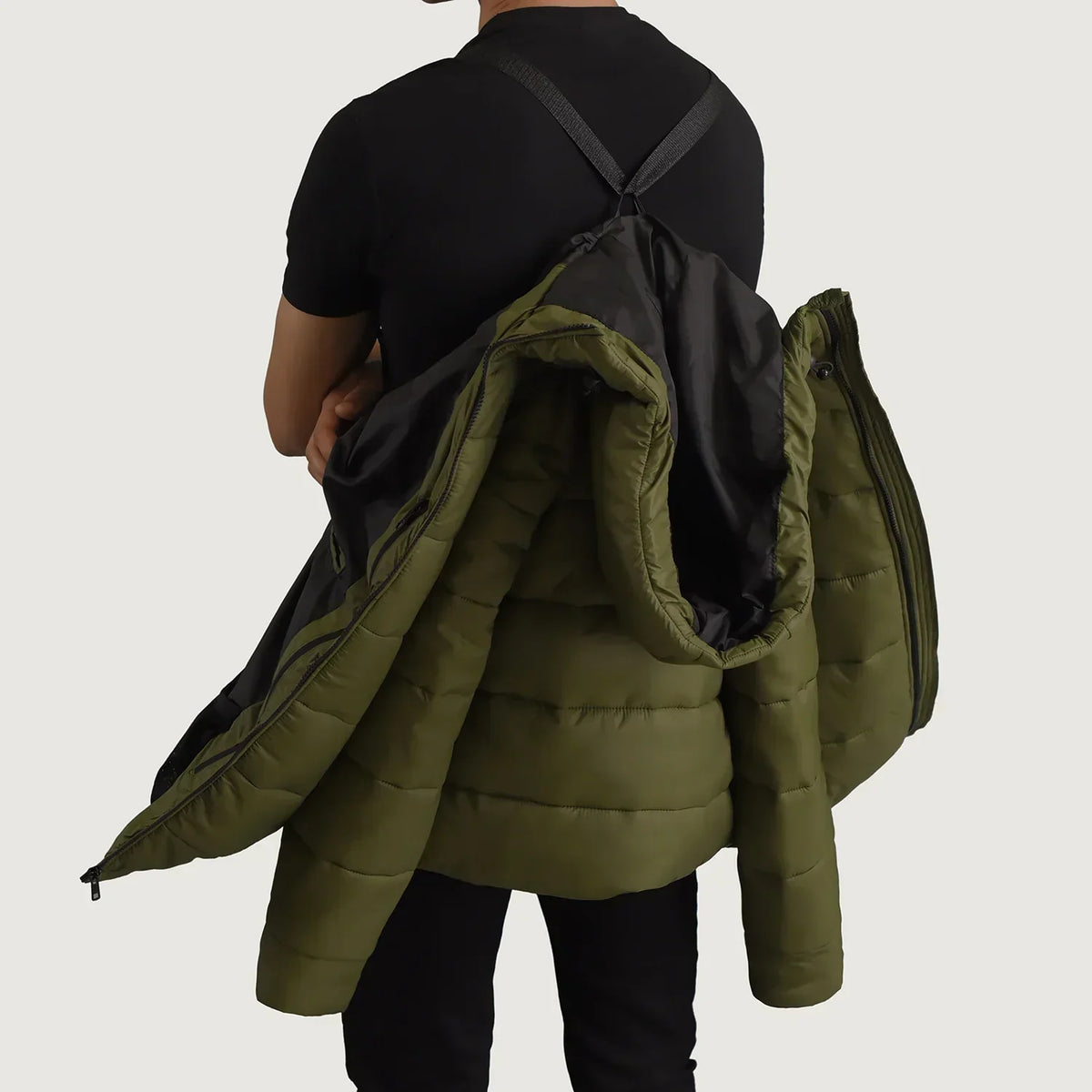 Erico Green Hooded Puffer Jacket - men's jacket in green nylon-polyester fabric, view 4