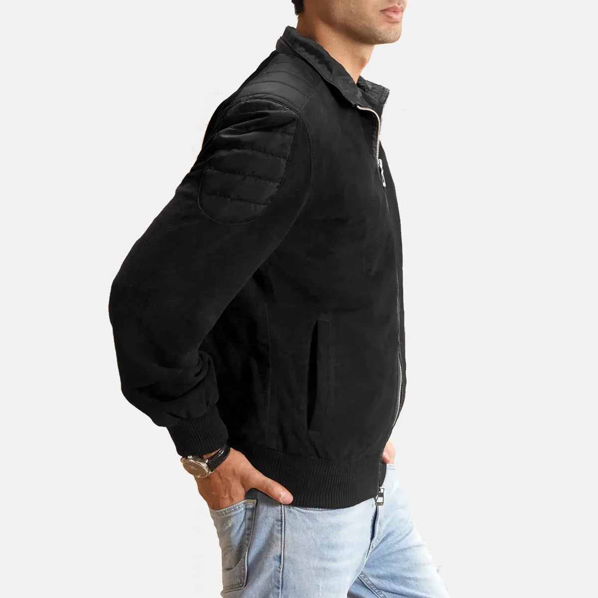 Ethan Hybrid Suede Bomber Jacket - men's jacket in classic suede leather, view 2