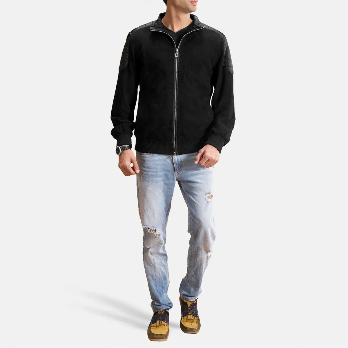 Ethan Hybrid Suede Bomber Jacket - men's jacket in classic suede leather, view 3
