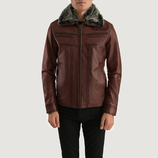 Evan Hart Fur Brown Leather Jacket - men's jacket in brown sheepskin leather, view 1