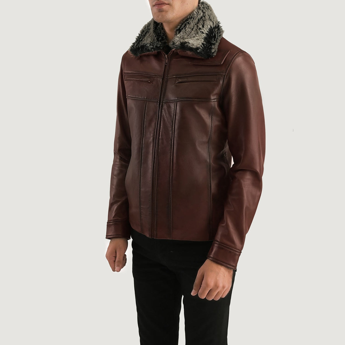 Evan Hart Fur Brown Leather Jacket - men's jacket in brown sheepskin leather, view 2