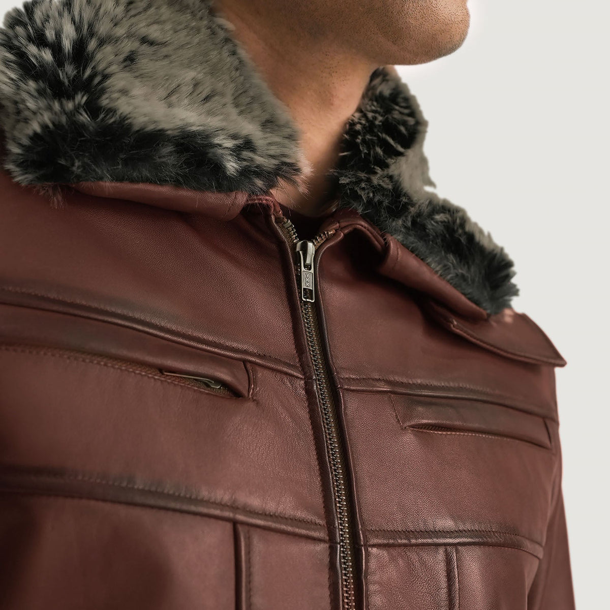 Evan Hart Fur Brown Leather Jacket - men's jacket in brown sheepskin leather, view 3